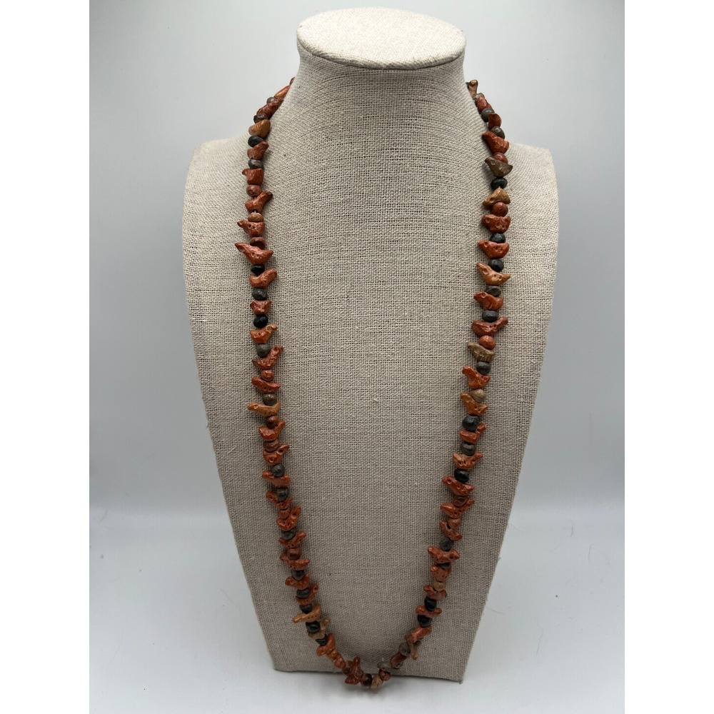 Vintage Fetish Bird Bead Necklace Tribal Boho Southwest Earth Tone Acrylic 25in